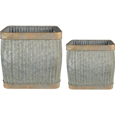 Afbeelding van Clayre &amp; Eef Planthouder 38x27x39 cm Grijs Groen Metaal Rechthoek Bloempot