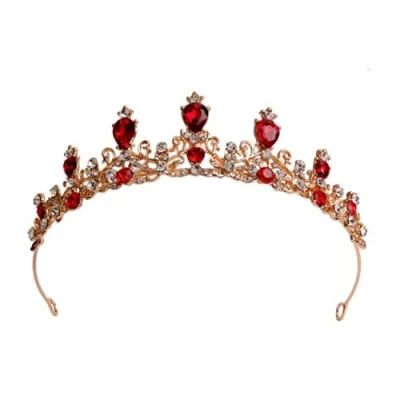 Afbeelding van Bruid met strassteentjes, prinsessendiadeem voor bruid, bruiloft, eindejaarsbal, feest, Halloween, kostuum, haaraccessoires (rood)