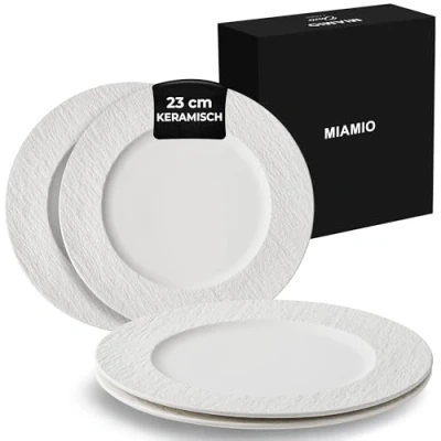 Afbeelding van MIAMIO 23 cm, Ensemble de 4 assiettes plates/service vaisselle en céramique modernes, adaptées au micro ondes et lave Collection Oasis