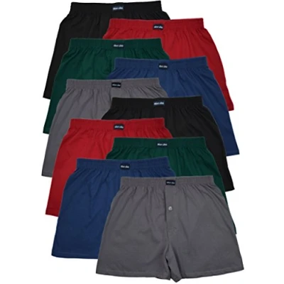Afbeelding van 10 Boxershorts 100% Katoen Set: Met opening en knoop 5 kleuren Maat: M