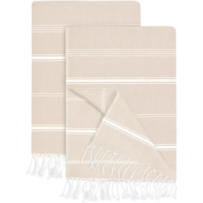 Afbeelding van Utopia Towels 2 stuks Turkse strandlaken (100 x 183 cm) 100% katoen, extra groot, zandvrij, lichtgewicht, sneldrogend, handdoek, voorgewassen voor zacht gevoel, grote pestemal handdoek