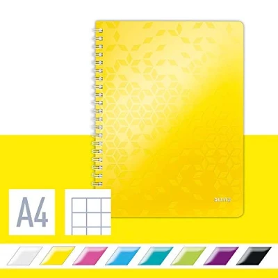 Afbeelding van Leitz A4 Notitieboek Met PP Kaft, Geel, Spiraalgebonden, 80 Vellen, Geruit, Ivoorkleurige Vellen Van 90 Gsm, WOW