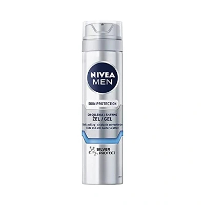 Afbeelding van NIVEA, Scheerschuim + Scheergel, NIVEA Men Huidbescherming żel do golenia Silver Protect 200ml (200 ml, Scheerschuim)