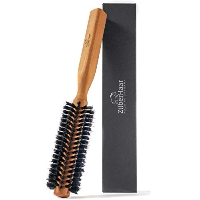 Afbeelding van Haarborstel en baardstyler ronde borstel van 100% echt wildzwijnhaar, 3 cm handvat perenhout, 21 222 stoppers gezichtsverzorging mannen