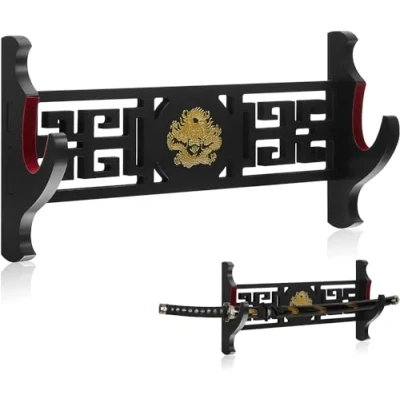 Afbeelding van Z fiber Sword Wall Mount Holder Display Stand Gewatteerd Katana Wakizashi Genji en Samurai Swords Dragon Pattern, 1 laag
