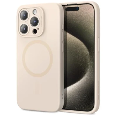Afbeelding van ESR Cloud Soft HaloLock Hoesje Geschikt voor Apple iPhone 15 Pro Compatibel met MagSafe en Siliconen Back Cover Magnetische Beschermhoes Beige