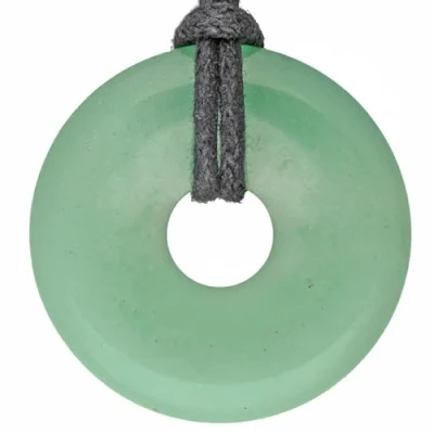 Afbeelding van Lebensquelle Plus Aventurijn, groene donut Ø 30 mm + katoenen band edelsteen hanger echte helende stenen ketting incl. lint, halfedelsteen