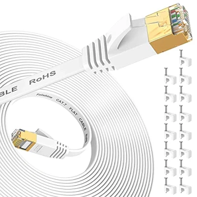 Afbeelding van 20 m Ethernet kabel, Cat7 High Speed Internetkabel met vergulde RJ45 stekker, afgeschermde LAN kabel voor netwerkswitch, sneller dan Cat5/Cat5e/Cat6 wit