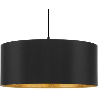 Afbeelding van EGLO Hanglamp Zaragoza, pendellamp boven eettafel, textiel lamp hangend voor woonkamer en eetkamer, eettafellamp met stoffen lampenkap in zwart goud decor, E27 fitting, Ø 53 cm