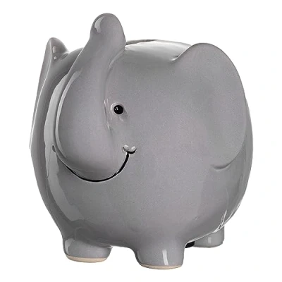 Afbeelding van Leonardo Bambini Olifant spaarpot, keramiek spaarvarken met sleutel, cadeau voor kinderen, jongens meisjes, 11,5 cm, grijs gekleurd, 039193