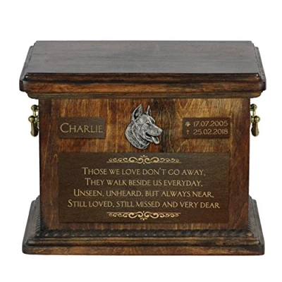 Afbeelding van Art Dog Pet Memorial Urn Handgemaakt koud gegoten bronzen portret op berkenbasis Gepersonaliseerde hondencrematiedoos 8,3x11,4x8,7 Beauceron