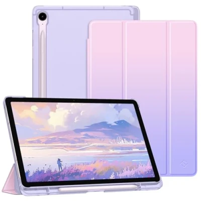 Afbeelding van FINTIE Beschermhoes voor Samsung Galaxy Tab S9 FE 10,9 inch/Tab 11 inch 2023 met S Pen Holder, dun, licht, achterkant mat, transparant, Auto Wekker/Slaap, Fantasy Ombre