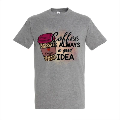 Afbeelding van T shirt Coffee is always a good idea Grey Melange Maat XXL met print heren dames