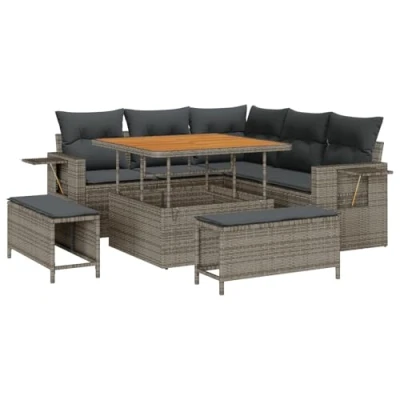 Afbeelding van vidaXL 8 delige Tuin Sofa Set met Kussens Grijs Poly Rattan Acacia