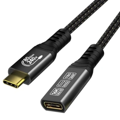 Afbeelding van ConnBull Verlengkabel Thunderbolt 5 80 Gbps 0,5 m, USB C kabelverlenging, ondersteunt 240 W opladen en een 16 K/8 K display, compatibel met 4/3, usb4 3.2/3.1 apparaten