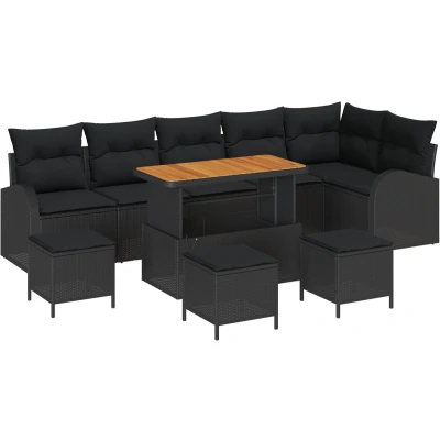 Afbeelding van vidaXL 10 delige tuinsofa set met kussens zwart poly rattan acacia