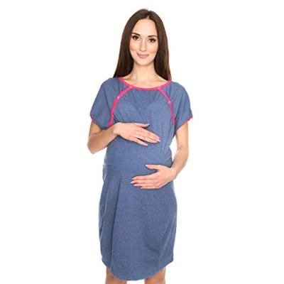 Afbeelding van MijaCulture 4123 nachthemd voor de zwangerschap, geboorte en voeding, 3 in 1 nachthemd., Melange Jeans, M