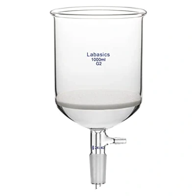 Afbeelding van Labasics Borosilicaatglas Buchner Filter Trechter met Medium Frit (G2), 114 mm Binnendiameter, 120 Diepte, 24/40 Standaard Taps Toelopende Binnenver Binding en Vacuüm Getande Tubulatie (1000 ml)