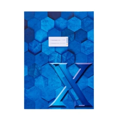 Afbeelding van HERMA 20085 kaft A4 karton blauw, 10 stuks, veredelde schrifthoes met tekstveld van stevig &amp; extra sterk papier, boekhoes hexagon motief voor schoolschriften, gekleurd