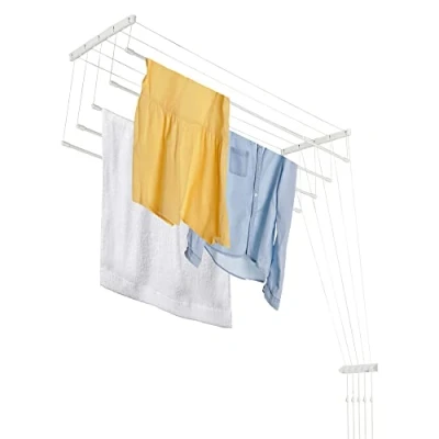 Afbeelding van KADAX Plafondwasdroger, wasdroger voor het plafond met 5 stangen, wanddroger stalen spijlen, plafonddroger, draagvermogen tot 10 kg (wit/100 cm)