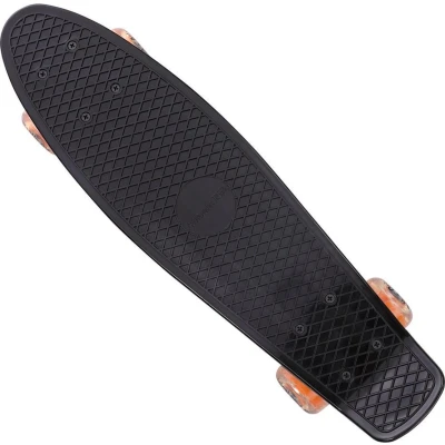 Afbeelding van Skateboard, met LED lampjes in wielen, zwart oranje, retro, PU dempers
