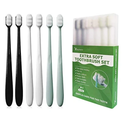 Afbeelding van EasyHonor Extra zachte tandenborstel voor gevoelige tandvlees, Micro Nano Handmatige met 20000 Soft Floss borstelharen 6 stuks (witte borstelharen)