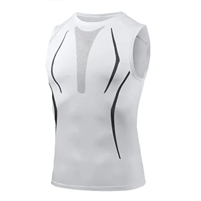 Afbeelding van AMZSPORT Heren compressieshirt sport tanktop mouwloos functioneel shirt loopshirt, 111011 wit, XL