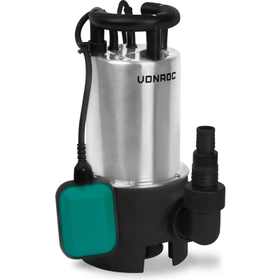 Afbeelding van VONROC Dompelpomp RVS Waterpomp 850W 14000 l/h Voor vuil en schoonwater Met vlotter