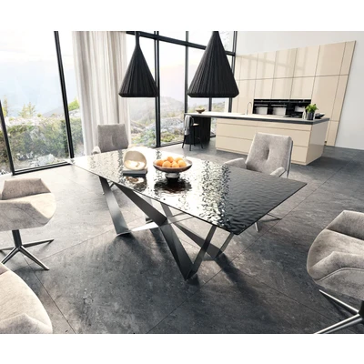 Afbeelding van DELIFE Eetkamertafel Edge 200x100 Glas smelten rokerig zwart 3D Relief spider vlak staal RVS