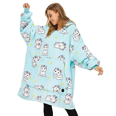 Afbeelding van THREE POODLE Oversized Deken Hoodie, Sherpa Fleece Hooded Deken, Ultra Zacht Warm Draagbaar Sweatshirt voor Vrouwen Mannen Volwassenen, Cadeau Dames