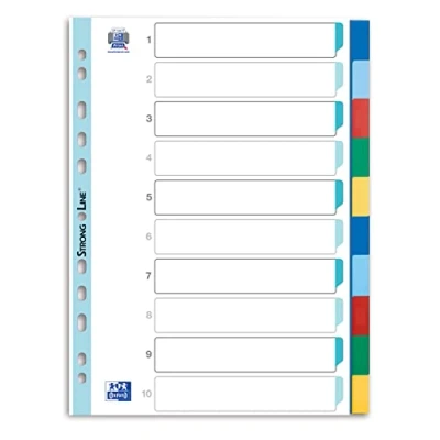 Afbeelding van Oxford 400013939 Kunststof register Strong Line 10 stuks blanco delig voor DIN A4 plastic met beschrijfbare omslag blauw rood groen geel ringband map ringmap