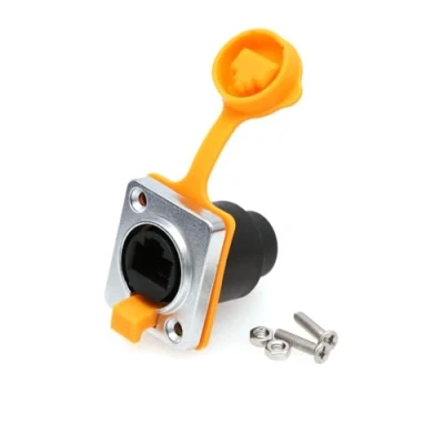 Afbeelding van SZRMCC Cat5e RJ45 Ethernet Panel Mount Socket IP65 Waterproof Connector LAN Cable Connecto (Yellow, 1pcs)