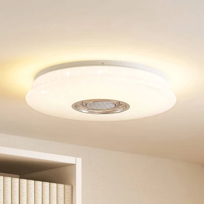 Afbeelding van Lindby LED plafondlamp RGB met dimmer 1licht Plastic, metaal H: 7 cm opaalwit Inclusief lichtbron