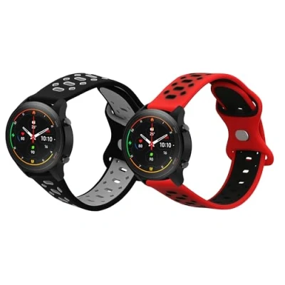 Afbeelding van kwmobile 2x horlogebandjes geschikt voor Xiaomi Mi Watch / Color Sport bandje Smartwatch bandjes van TPU Activity tracker horloge band in zwart grijs rood