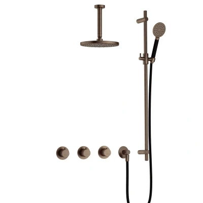Afbeelding van Hotbath Cobber Regendoucheset IBS70 Verouderd Messing Ronde handdouche 20cm Hoofddouche 15cm Plafondbuis Handouche met glijstang