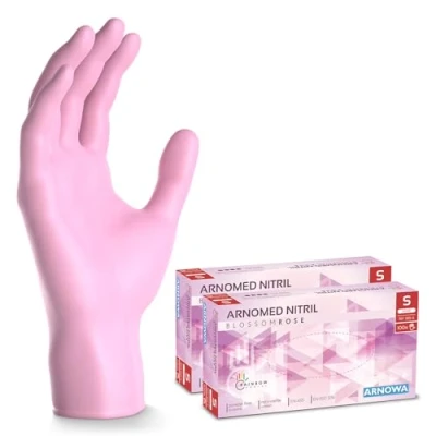 Afbeelding van ARNOMED wegwerphandschoenen roze, S, nitril handschoenen met 200 stuks per doos, poedervrij, latexvrije rubber handschoenen, verkrijgbaar in M, L &amp; XL