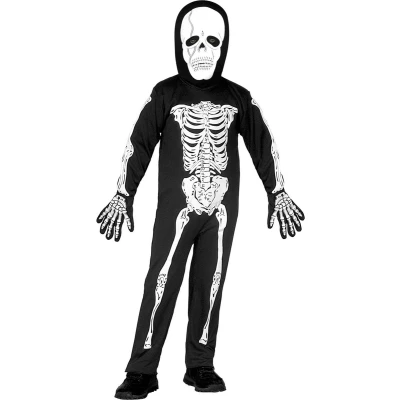 Afbeelding van Widmann Spook &amp; Skelet Kostuum Gruwelijk Horror Rammelende Botten Kind Zwart / Wit Maat 110 Halloween Verkleedkleding