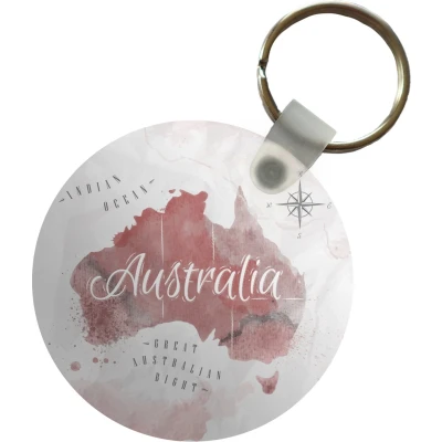 Afbeelding van Sleutelhanger Kaart Australië Waterverf Kompas Plastic Rond Uitdeelcadeautjes