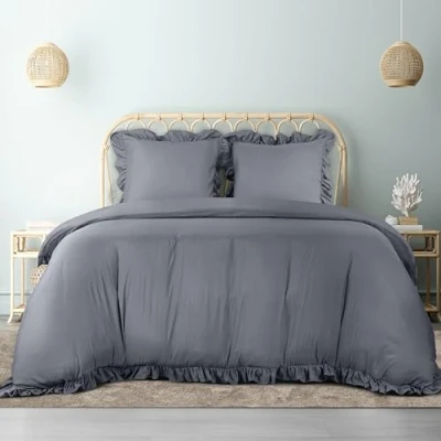 Afbeelding van Utopia Bedding Ruches Dekbedovertrekset Microvezel Polyester Dekbedovertrek 200x200 cm + 2 Kussenslopen 80x80 Grijs