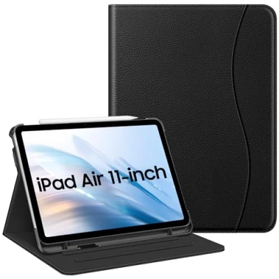 Afbeelding van Fintie Hoes voor iPad Air 4 2020 10.9 inch (Ondersteunt 2e Generatie Potlood, Draadloze Oplaadfunctie), Multi hoek Bekijken Folio Stand Beschermhoes met Documentsleuven Auto Sleep/Wakee, Zwart