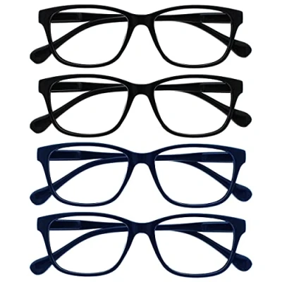 Afbeelding van The Reading Glasses Company zwart marineblauw lichtgewicht lezer 4 pack heren dames lente scharnier RRR27 1133 +1,00+1.50 Optical Power Black/Black/Navy Blue/Navy Blue