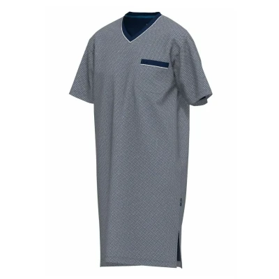 Afbeelding van Gotzburg heren nachthemd korte mouw en V hals middenblauw mini dessin Maat: M