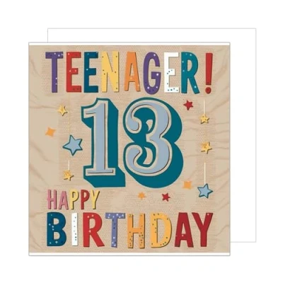 Afbeelding van Edition Seidel Premium vierkante verjaardagskaart 13e verjaardag met envelop. Wenskaart Billet Kaart Happy Birthday Jeugd jongen meisje sterren (GQ352 SW024)