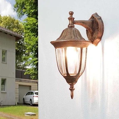 Afbeelding van Licht Erlebnisse Milano Wandlamp IP44 E27 van Aluminium echt glas in Antiek koper