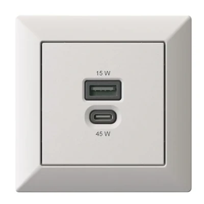 Afbeelding van Inbouw USB laadstation, C 45 watt + A 15 lader, mat wit
