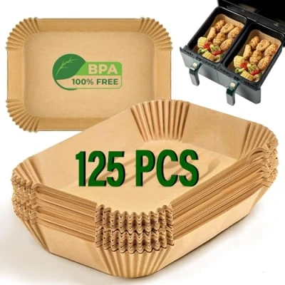 Afbeelding van RECKNEY 125 stuks Air Fryer Liners voor Ninja Dual, AF300UK AF400UK AF451UK Accessoires, Wegwerp Perkament Papier Liner, Compatibel met Ninja, Salter, Tower en andere Dual Zone