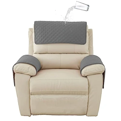 Afbeelding van Armleuningbeschermer, overtrek voor armleuning, rugleuning leunstoel, fauteuilhoes, gewatteerde antislip hoes (donkergrijs, 1 Seat Recliner, 3 stuks)