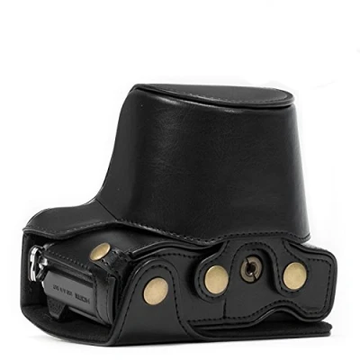 Afbeelding van MegaGear MG636 Olympus OM D E M10 Mark II, (14 42mm) Ever Ready Leather Camera case met draagriem zwart