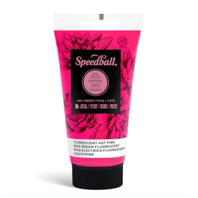 Afbeelding van Speedball 75ml 2.5oz Wateroplosbare Blok Inkt Fluorescerend Hot Pink, voor Printing, Lino, Zeefdruk, Artiesten