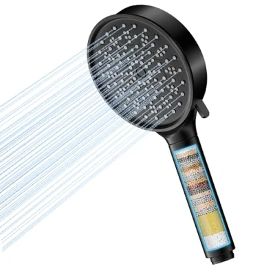 Afbeelding van Cobbe douchekop met filter, hogedruk badkamerdouchekoppen, universele 6 sproeimodi, grote sterke rivierregen voor hardwaterfilter (zwart)